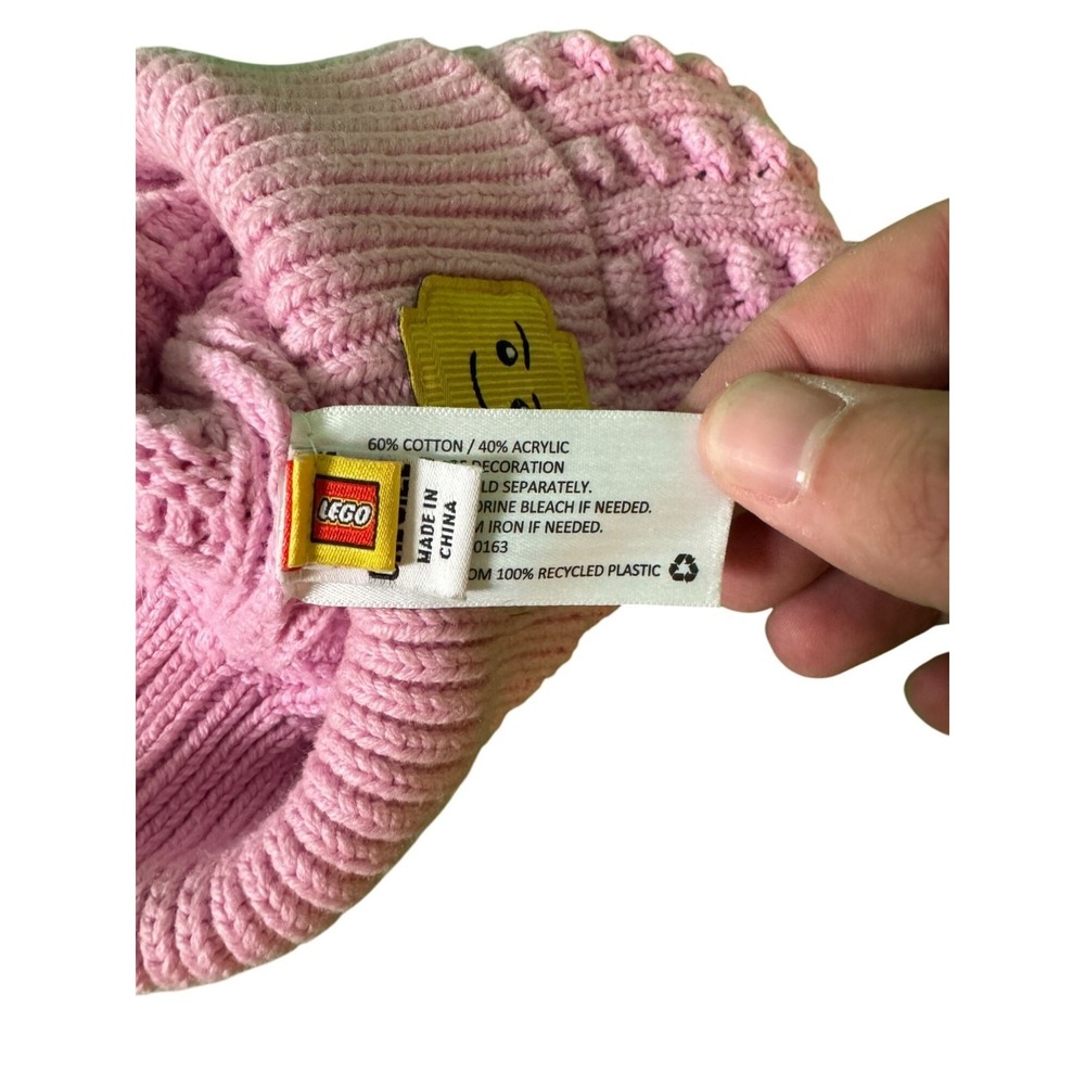 Lego Pink Bobble Knit Beanie Hat With Folded Cuff & Face Logo - Picture 4 of 5